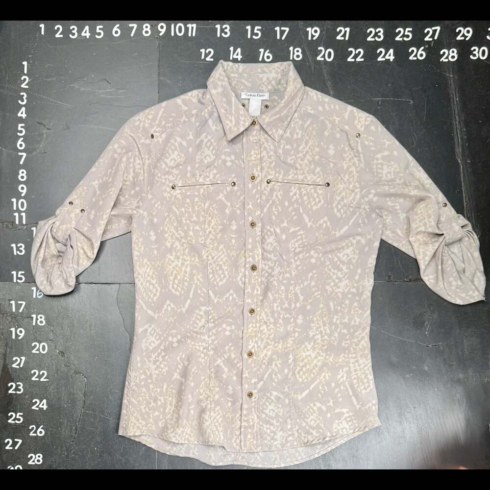 Calvin Klein Snakeskin Print Roll-Tab Sleeve Utility Button Down Shirt - Picture 2 of 3